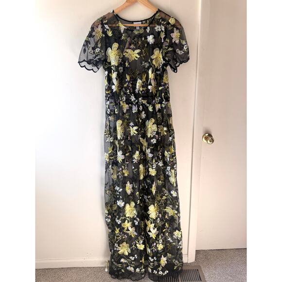 Lularoe Deanne II Sheer Mesh Flower Embroidered Maxi Dress Fairy Whimsigoth sz L - Picture 6 of 10